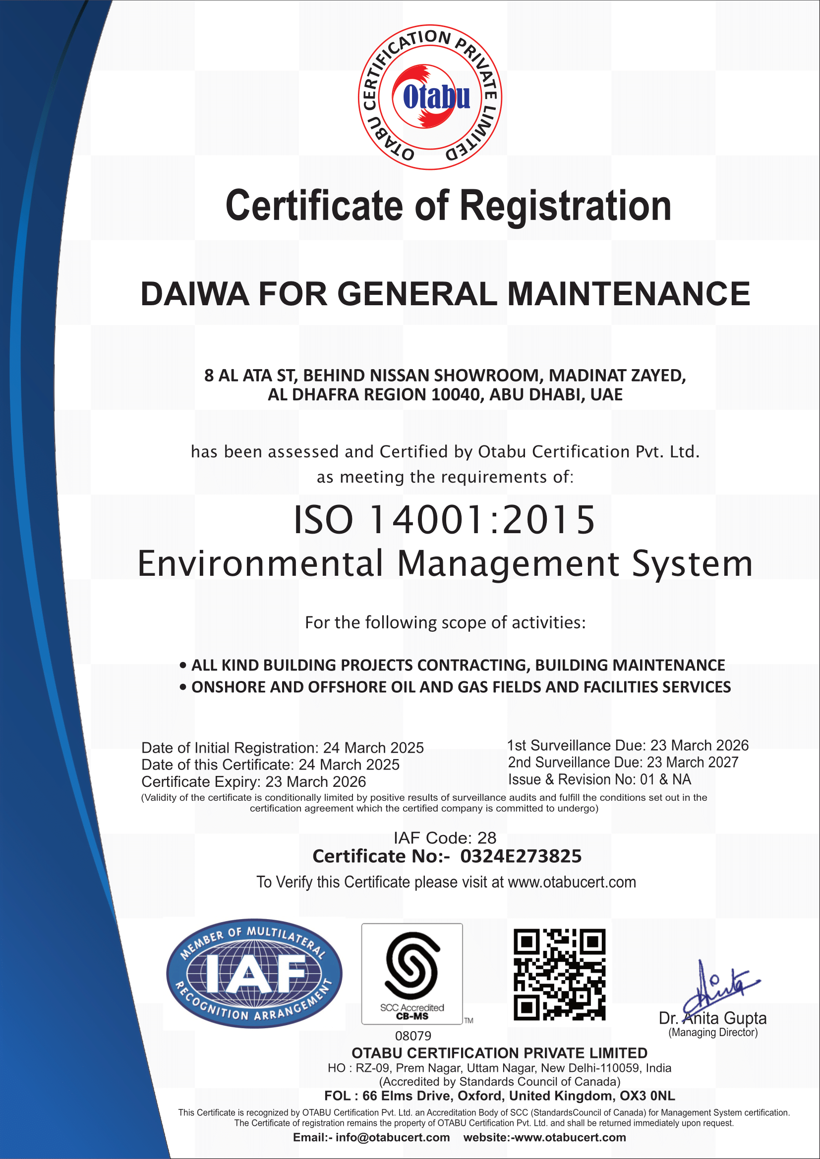 ISO 14001 Certificate